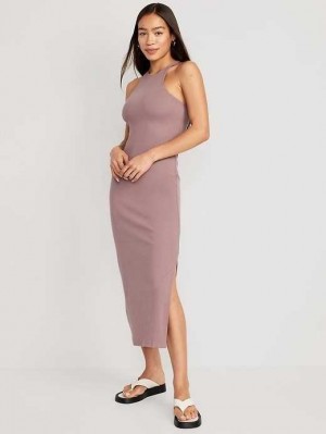 Old Navy Fitted High-Neck Rib-Knit Maxi Kleider Kleid Damen Lark | 2704GFPIL