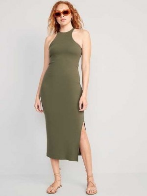 Old Navy Fitted High-Neck Rib-Knit Maxi Kleider Kleid Damen Alpine Tundra | 6304IFLWK