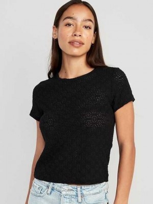 Old Navy Fitted Kurzes-Sleeve Spitze Top T-shirts Damen Schwarz | 7816WYPUD