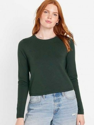 Old Navy Fitted Long-Sleeve Cropped T-Shirt T-shirts Damen Dunkel | 5034PGWJK
