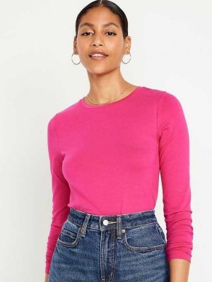 Old Navy Fitted Long-Sleeve Cropped T-Shirt T-shirts Damen Rosa | 6039LBWAM