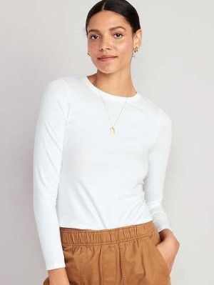 Old Navy Fitted Long-Sleeve Cropped T-Shirt T-shirts Damen Weiß | 9380MHOKE