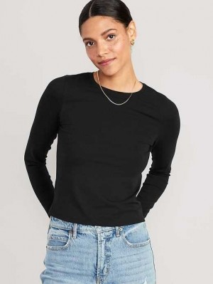 Old Navy Fitted Long-Sleeve Cropped T-Shirt T-shirts Damen Schwarz | 1548ARZNY