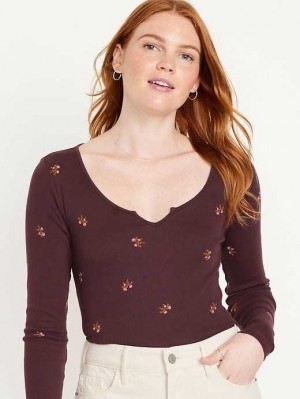 Old Navy Fitted Long-Sleeve Rib-Knit T-Shirt T-shirts Damen Rot | 2410LZMBS