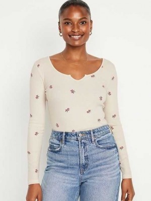 Old Navy Fitted Long-Sleeve Rib-Knit T-Shirt T-shirts Damen Weiß | 3870KIQRD