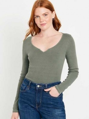 Old Navy Fitted Long-Sleeve Rib-Knit T-Shirt T-shirts Damen Alpine Tundra | 7631YLVHE