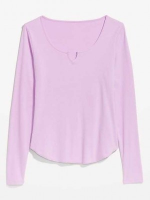 Old Navy Fitted Long-Sleeve Rib-Knit T-Shirt T-shirts Damen Weeping Wisteria | 0916FCKAW