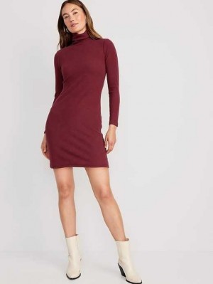 Old Navy Fitted Mock-Neck Rib-Knit Mini Kleider Kleid Damen Rot Bordeaux | 4935EFJKL