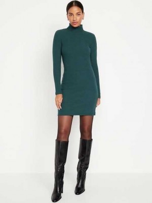 Old Navy Fitted Mock-Neck Rib-Knit Mini Kleider Kleid Damen Tiefesgrün | 8362PVIZQ
