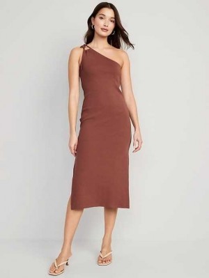 Old Navy Fitted One-Shoulder Double-Riemen Rib-Knit Midi Kleider Kleid Damen Maplewood | 3817CQAHJ