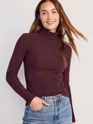 Old Navy Fitted Plush Rib-Knit Turtleneck T-shirts Damen Raisin Arizona | 5179XNFVZ
