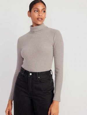 Old Navy Fitted Plush Rib-Knit Turtleneck T-shirts Damen Hellbraun | 8135VNTKL