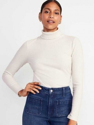 Old Navy Fitted Plush Rib-Knit Turtleneck T-shirts Damen Beige | 8635LPGUI