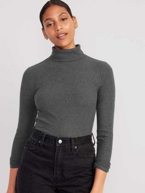 Old Navy Fitted Plush Rib-Knit Turtleneck T-shirts Damen Dunkelgrau | 1489FTVAR