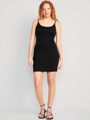 Old Navy Fitted Rib-Knit Cami Mini Kleider Kleid Damen Schwarz | 4832BEAZL