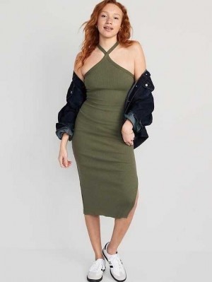 Old Navy Fitted Rib-Knit Halter Midi Kleider Kleid Damen Alpine Tundra | 8162OYHXV