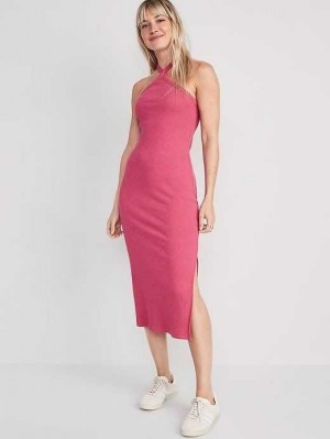 Old Navy Fitted Rib-Knit Halter Midi Kleider Kleid Damen Lotus Blossom | 1634IEXPK