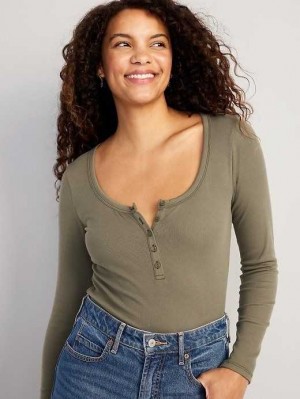Old Navy Fitted Rib-Knit Henley T-Shirt T-shirts Damen Grau | 2346WMRTV