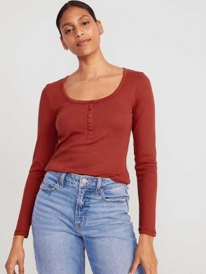 Old Navy Fitted Rib-Knit Henley T-Shirt T-shirts Damen Tiefesrot | 8975JTSBI