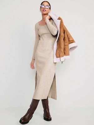 Old Navy Fitted Rib-Knit Maxi Kleider Kleid Damen Beige | 5304WGVJY