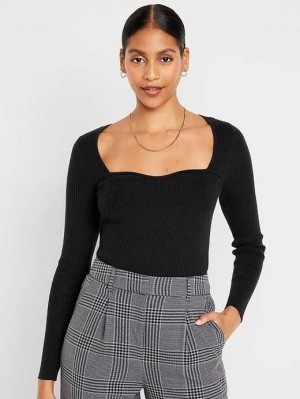Old Navy Fitted Rib-Knit Pullover Strickjacke Damen Schwarz | 9850MIFAK