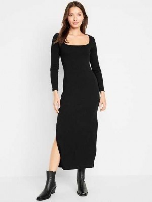 Old Navy Fitted Rib-Knit Square-Neck Midi Kleider Kleid Damen Blackjack | 2316VJZNT