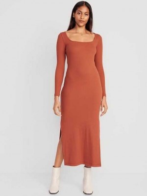 Old Navy Fitted Rib-Knit Square-Neck Midi Kleider Kleid Damen Umbria | 8246FXILN