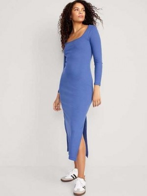 Old Navy Fitted Rib-Knit Square-Neck Midi Kleider Kleid Damen Seaborne | 1029MPWVX