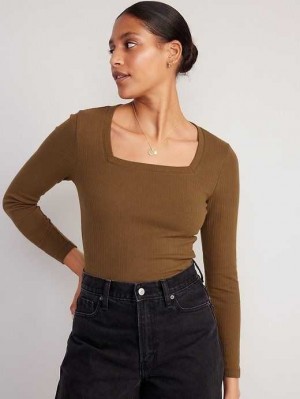 Old Navy Fitted Square-Neck Rib-Knit T-Shirt T-shirts Damen Braun | 3748PDYCN