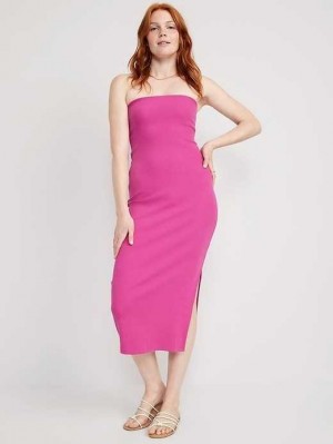 Old Navy Fitted Strapless Rib-Knit Midi Tube Kleider Kleid Damen Dragon Fruit | 2710PGIAL