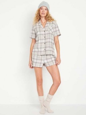 Old Navy Flannel Pajama Set Pyjama Damen Weiß Grau | 4619ZDHBV