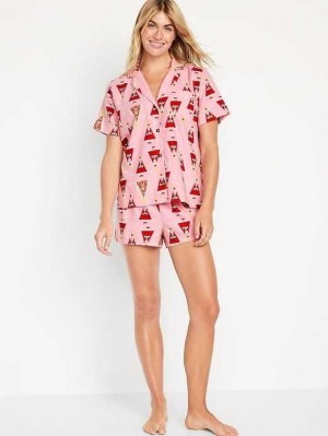 Old Navy Flannel Pajama Set Pyjama Damen Rosa | 0649CDATL