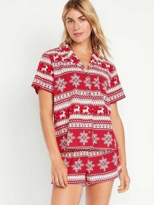 Old Navy Flannel Pajama Set Pyjama Damen Rot | 1230PUDEI