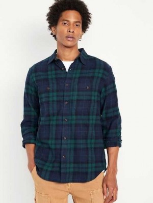 Old Navy Flannel Shirt Hemd Herren Grün Blau | 4879BNPJG