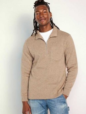Old Navy Fleece-Knit 1/4-Zip Pullover Sweatshirt Herren Braun | 9728FTVQS