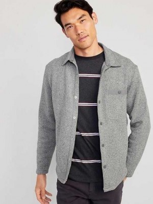 Old Navy Fleece-Knit Snap-Front Shacket Sweatshirt Herren Grau | 9486UCPZD