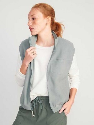 Old Navy Fleece Full-Zip Vest Lauftop Damen Silber Olivgrün | 1784KZEHD
