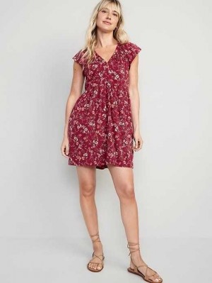 Old Navy Flutter-Sleeve Floral-Print Mini Swing Kleider Kleid Damen Rot | 8420BAJGO