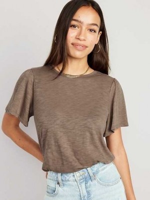 Old Navy Flutter-Sleeve Slub-Knit Top T-shirts Damen Sedimentary | 5064AVHIM