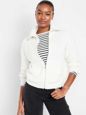 Old Navy Full-Zip Cardigan Pullover Strickjacke Damen Weiß | 4659RYXUD