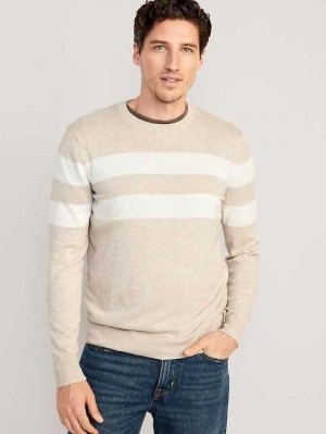 Old Navy Gestreift Crew-Neck Pullover Pullover Herren Beige | 8239DKHTC