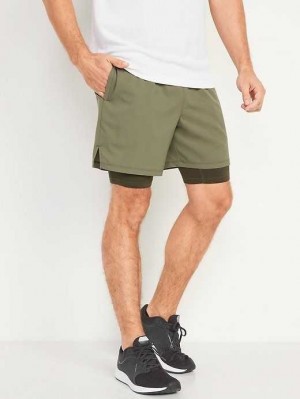 Old Navy Go 2-in-1 Workout Shorts + Base Layer Sportbekleidung Herren Olivgrün | 5981FZUXL