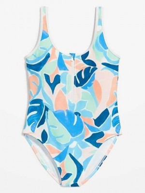 Old Navy Half-Zip One-Piece Swimsuit Badeanzüge Damen Floral Rush | 9076VQMBO