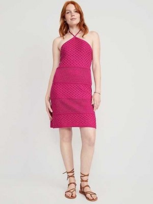 Old Navy Halter Tie-Riemen Crochet Mini Kleider Kleid Damen Dragon Fruit | 0639APDEY