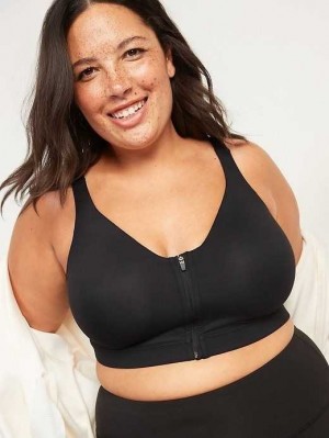 Old Navy High-Support PowerSoft Zip-Front Sports Bra Sportbekleidung Damen Schwarz | 4512AWBDM