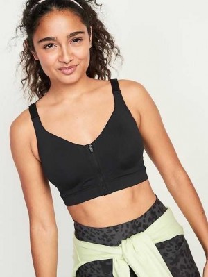 Old Navy High-Support PowerSoft Zip-Front Sports Bra Sportbekleidung Damen Schwarz | 9834LTODN