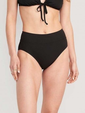 Old Navy High-Waisted Banded Rib-Knit Bikini Swim Bottoms Badeanzüge Damen Schwarz | 4079YPLDW