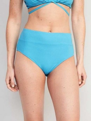 Old Navy High-Waisted Banded Rib-Knit Bikini Swim Bottoms Badeanzüge Damen Blau | 7204SQNOC