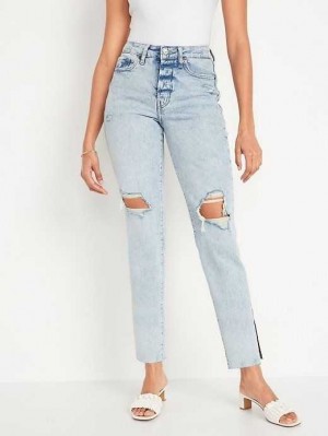 Old Navy High-Waisted Button-Fly OG Gerade Ripped Side-Slit Jeans Jeans Damen Laine | 1863CGYBT