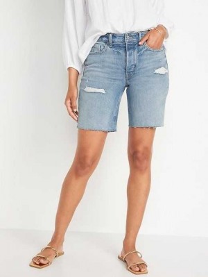 Old Navy High-Waisted Button-Fly O.G. Gerade Distressed Cut-Off Jean Shorts Unterteile Damen Dahlia | 5923QCGJZ